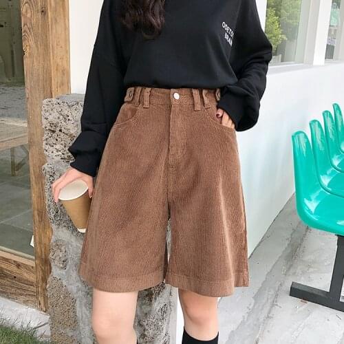 Autumn Winter Knee Lenght Shorts Women High Waist Female Loose Thick Warm Boots Shorts Wide Leg A-line Shorts Street Clothing