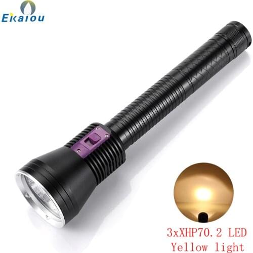 High Power 3xXHP70.2 LED Diving Flashlight Yellow Light Underwater Headlight Tactics Dive Torch Hunting Fishing Video Lamp