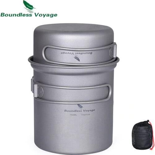 Boundless Voyage Outdoor Titanium Camping Pot Pan Set with Folding Handle Picnic Hiking Mini Size Cookware Mess Kit Ti1502A/B/C