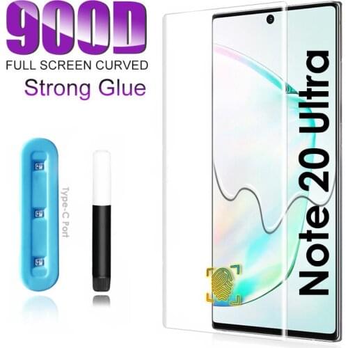 UV Full glue Adhesive Tempered Glass film for Samsung Galaxy Note 20 Ultra Screen Protector FINGERPRINT UNLOCK for note 20 plus