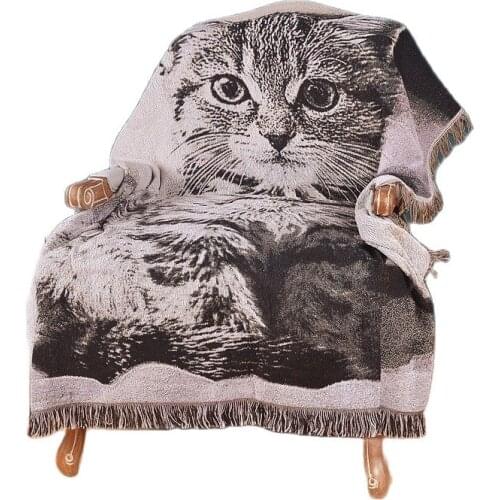Cat Knitted Blanket Sofa Dust Cover American Style Tapestry Vintage Animal Multifunction Throw On Bed Travel Car Decor For Home