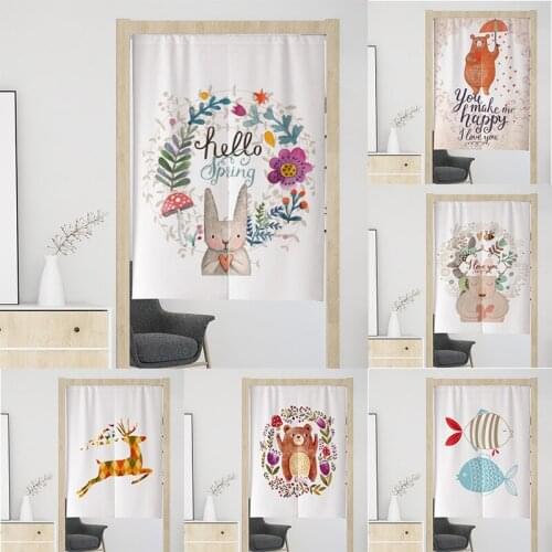 Japanese Cartoon Cotton Fabric Curtain Partition Door Curtain Kitchen Bathroom Half Panel Curtain Decoration Blackout Curtain