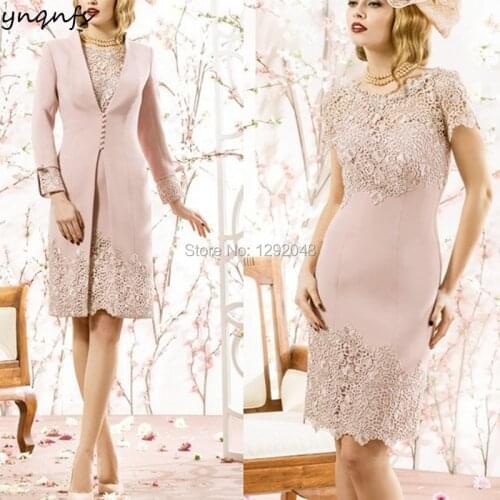 YNQNFS MD258 Satin 2 Piece Vintage Elegant 2020 Mother of the Bride/Short Lace Dresses Outfits with Jacket/Bolero Custom Size