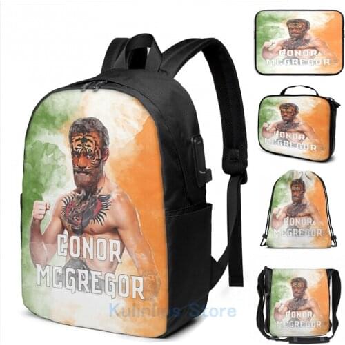 Funny Graphic print Conor McGregor USB Charge Backpack men School bags Women bag Travel laptop bag