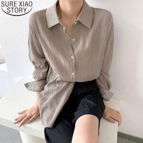 Laides Tops Long Sleeve Blouse real photo casual shirts women loose blouse Turn-down Collar korean femlae fall 2021 Blusas 12142