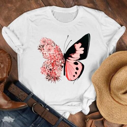 FIXSYS Women Lady Cartoon Butterfly Floral Elegant Fall Autumn Shirt Clothes Tshirt Tee Womens Top Female Print Graphic Tee