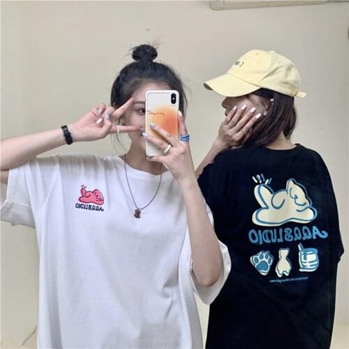 2021 t-Shirt Cute Pattern Summer Korean Version Of Chic Front And Back Bear Print Short-Sleeved Female Summer Dress