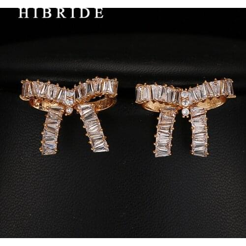 Hot Sale New Gold-Color Bowknot Cubic Zircon Stud Earrings Women Jewelry Wedding Party Gifts E-229