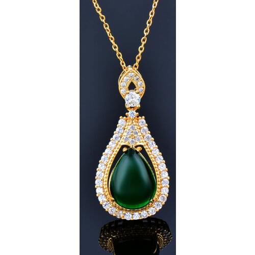 SINLEERY Green Circle Cubic Zirconia Pendant Necklace For Women Gold Color Chain Fashion Jewelry 2021 New Arrival XL266 SSk