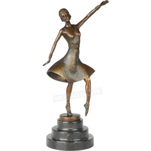 Woman in Dress Dance Bronze Statue Female Sculpture Vintage Art Gallery Living Room Decoration