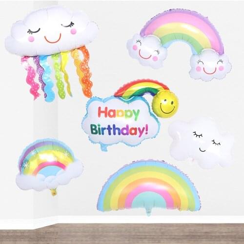 1Pcs White Cloud Rainbow Balloons Smile Cloud Unicorn Rainbow Foil Balloon for Baby Shower Birthday Party Decor Kids Globos Toys
