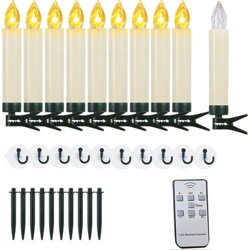 10PCS Electronic Candles Flameless Warm White LED Tea Light Remote Control Spike lawn Light Event Wedding Party Light W/ Timer