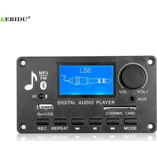 12V LCD Bluetooth V5.0 MP3 Decoder Board WAV WMA Decoding MP3 Player Audio Module Support FM Radio AUX USB With Lyrics Display