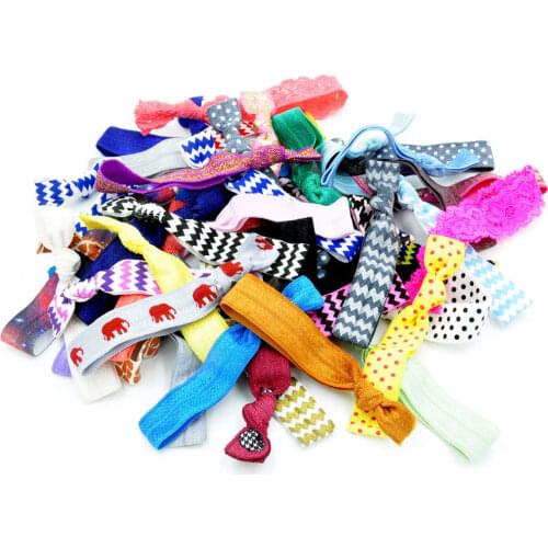 100 Pieces FOE Hair tie Top Quality Elastic Hair Bands Assorted Colors Fold Over Elastic Hair Band Ponytail Holder Girl Bracelet