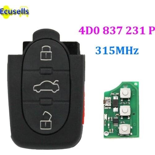 3+1 Buttons Remote control fob 4D0 837 231 P 315Mhz For Audi A4 A6 A8 S4 S6 S8 4 Button 4D0837231P