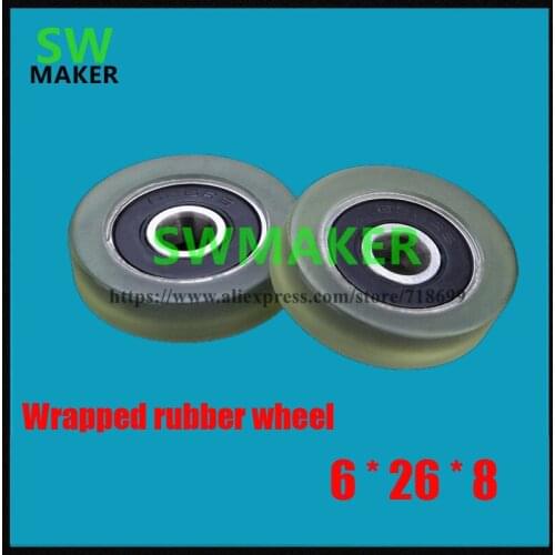 6*26*8mm covered rubber bearing, 626 pack plastic pulley, PU wheel rubber wheel, rubber tyre press roller