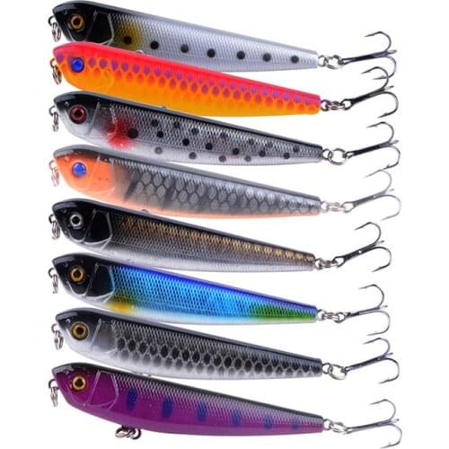 8PCS 8.5cm 10g Pencil Fishing Lure 6# Top water Dogs Hard Lures Baits Wobbler Artificial Hard Bait Fishing Tackle Pesca 3D Eyes