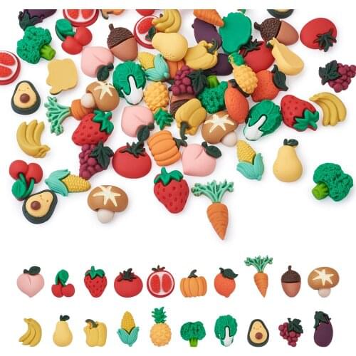 80pcs Cute Imitation Fruit Resin Cabochon Mushroom Strawberry Cherry 3D Resin Flat Cabochons for Jewelry Embellishment DIY Craft
