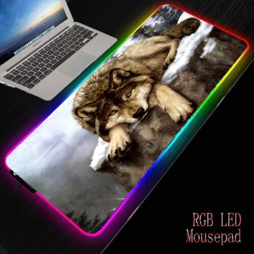 Wolf Large Gaming RGB LED Mouse Pad Computer Game Accessories 40x90cm Desktop Mat Edge Control Colorful Pads for Senior Player
