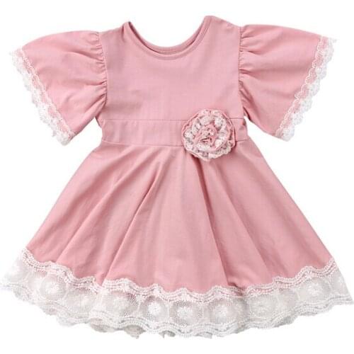 Kids Baby Girl Lace Ruffles Dress Lace Floral Short Sleeve Party Dress Pageant Dresses Summer