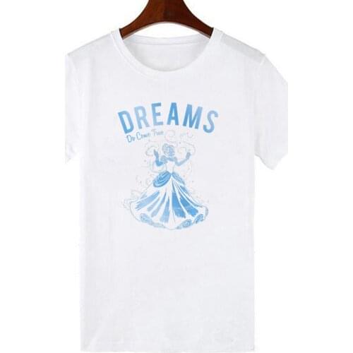 Cinderella Dreams Do Come True Portrait Premium T-Shirt Printed Women T Shirt Casual Ladies Tee Harajuku Female Disney Tshirt