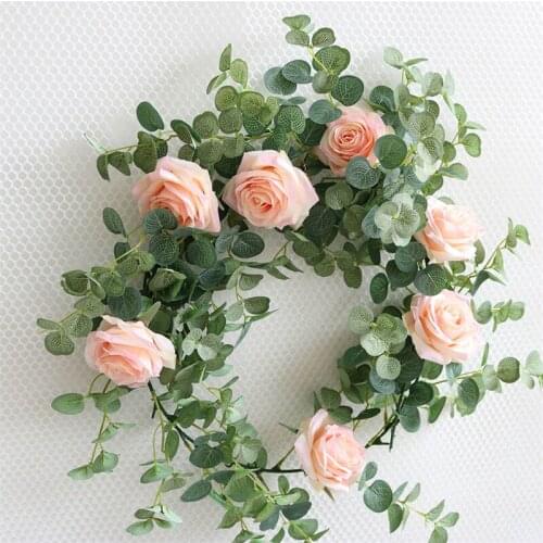 Artificial Flower Rose Garland Wall Background Window Decorative Simulation Eucalyptus Leaves Wreath Wedding Party Supplies