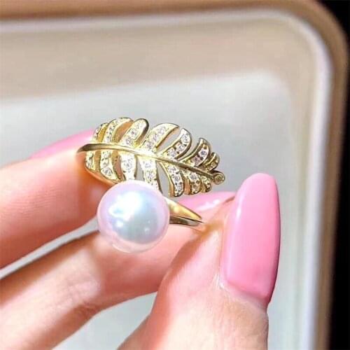 Popular Feather Ring Base Mountings Findings Settings Adjustable Ring Jewelry Parts Fittings Accessories for Pearl Beads Stones