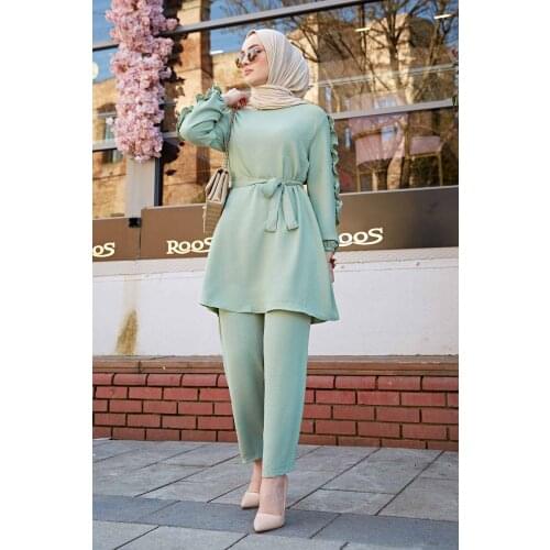 Women 2 Pieces Combine Set Long Hijab Dress Islamic Clothing Europe Lady Muslim Fashion Arabic 2021 Tunic New Collection