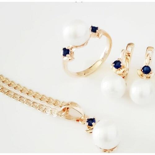 Imitation Pearl Jewelry Sets Trendy Gold Color Jewelry Set New Fashion Necklace/Earring/Ring Jewelry Sets Women Jewelry