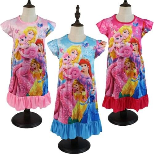 2021 Disney Princess Dress Girl Summer Clothing Kids Clothes Childrens Pajamas Birthday Dresses Casual Costume Ariel 3 8 Y