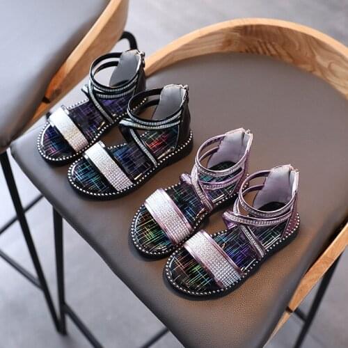 2021 Summer New Girls Rhinestone Sandals Kids Soft Sole Roman Sandals Girls Non-slip Princess Fashion Sandals Kids Sandals Hot