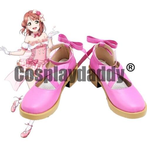 Love Live! Nijigasaki High School Idol Club Ayumu Uehara Cosplay Pink Cross Strap Bowknot Shoes X002