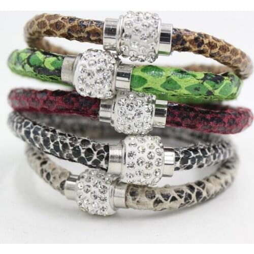 Magnectic Bracelet Crystal Magnetic Clasp Snake PU Leather Bracelet Magnet Wrist Bracelet Bangle For Women Bijoux Pulsera