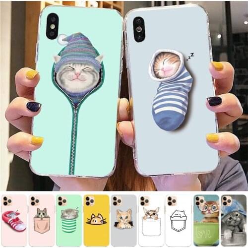 Yinuoda Cute Pocket Cat Phone Case for iPhone 11 12 pro XS MAX 8 7 6 6S Plus X 5S SE 2020 XR case