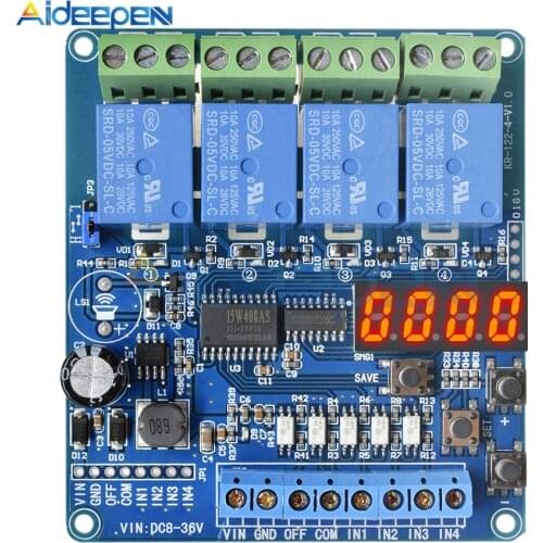 DC 8V-36V 4 Channel Multi-function Relay Module Optocoupler Wide Voltage Supply Module Red LED Display 12V 24V