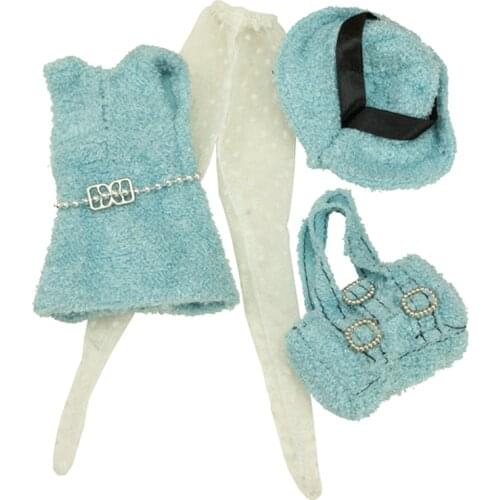 11.5" Fashion Blue Doll Outfits For Barbie Clothes Clothing Shirt Top Hat Pantyhose Handbag 1/6 BJD Dolls Accessories Girl Gifts