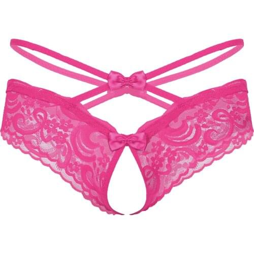 Mens Male Gay Lingerie Panties Sissy Porno See-through Lace Crotchless Briefs Thongs Bowknot Low Waist Exotic Apparel Underwear