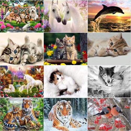 5D diamante pintura tigre gato perro animal DIY kit de punto de cruz ronda diamante mosaico bordado patrón pintura decorativa