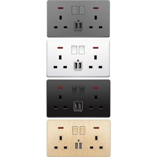 Wall Power Switch Socket Universal 2.1A Dual USB Charger Port LED Indicator UK