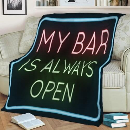 Always Open Neon Sign 3D Print Plush Blanket Throw On Sofa Home Decor Soft Warmth Washable Nap Blanket Dropshipping