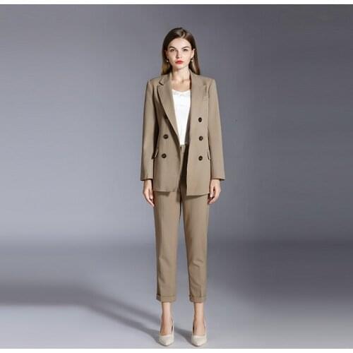 MIUXIMAO 2021 New Autumn Womens Sets Single Breasted Soild Fashion Suit Two Piece Casual Office Style