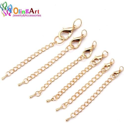 OlingArt 10/12/14/15/18/21MM 12pcs/lot plating KC gold DIY necklace bracelet Lobster clasp extension chain tails Jewelry making
