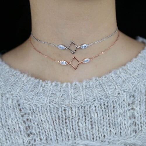 Wholesale geometric fashion women jewelry simple marquise eye shaped cz choker necklace promotion