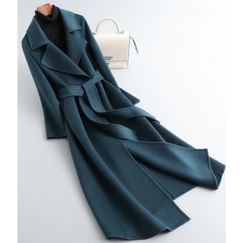 2021 Autumn Winter NEW Double-sided Cashmere Wool Jacket Womens Elegant Temperament Slim Long Coat With belt Overcoat Female