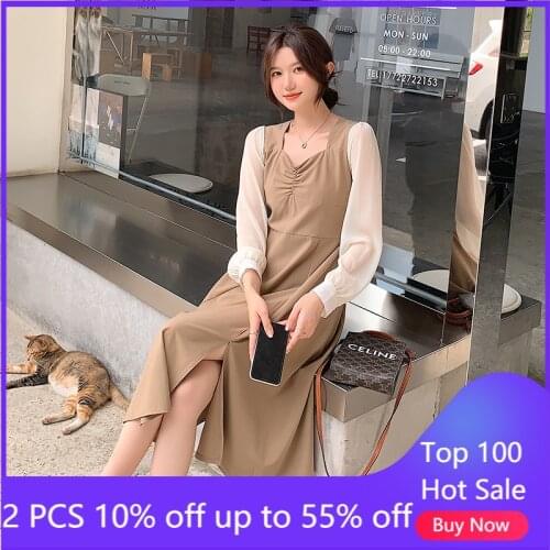Autumn Korean Style New Long Sleeve Loose Elegant Women Office Lady Dresses