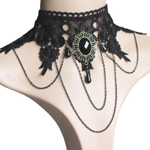 Halloween Sexy Gothic Punk Style Necklace Black Lace Neck Chain Collar Necklace Retro Victorian Womens Collar Steampunk Jewelry