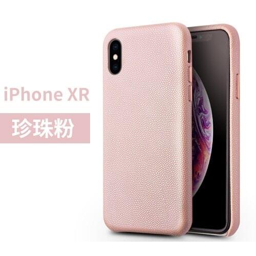 Pink Cover 3 Edges Bottom Open Full Grain Real Genuine Leather Bag Case For iPhone X XR XS Max Natural Cowhide Calf Metal Button