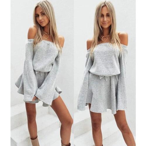 S-XL women strapless slash neck dress night evening party long sleeve dress casual winter autumn mini dress