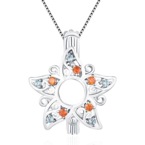 CLUCI 925 Sterling Silver Star Cage Pendant Women Zircon Charms Pendant Star Shaped Silver 925 Pendant Pearl Locket SC343SB
