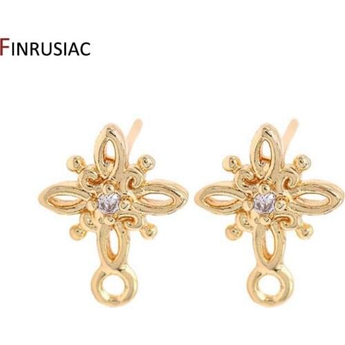 Small Flower Stud Earring Findings 14k Real Gold Plated Korean Trendy DIY Making Earring Material Wholesale
